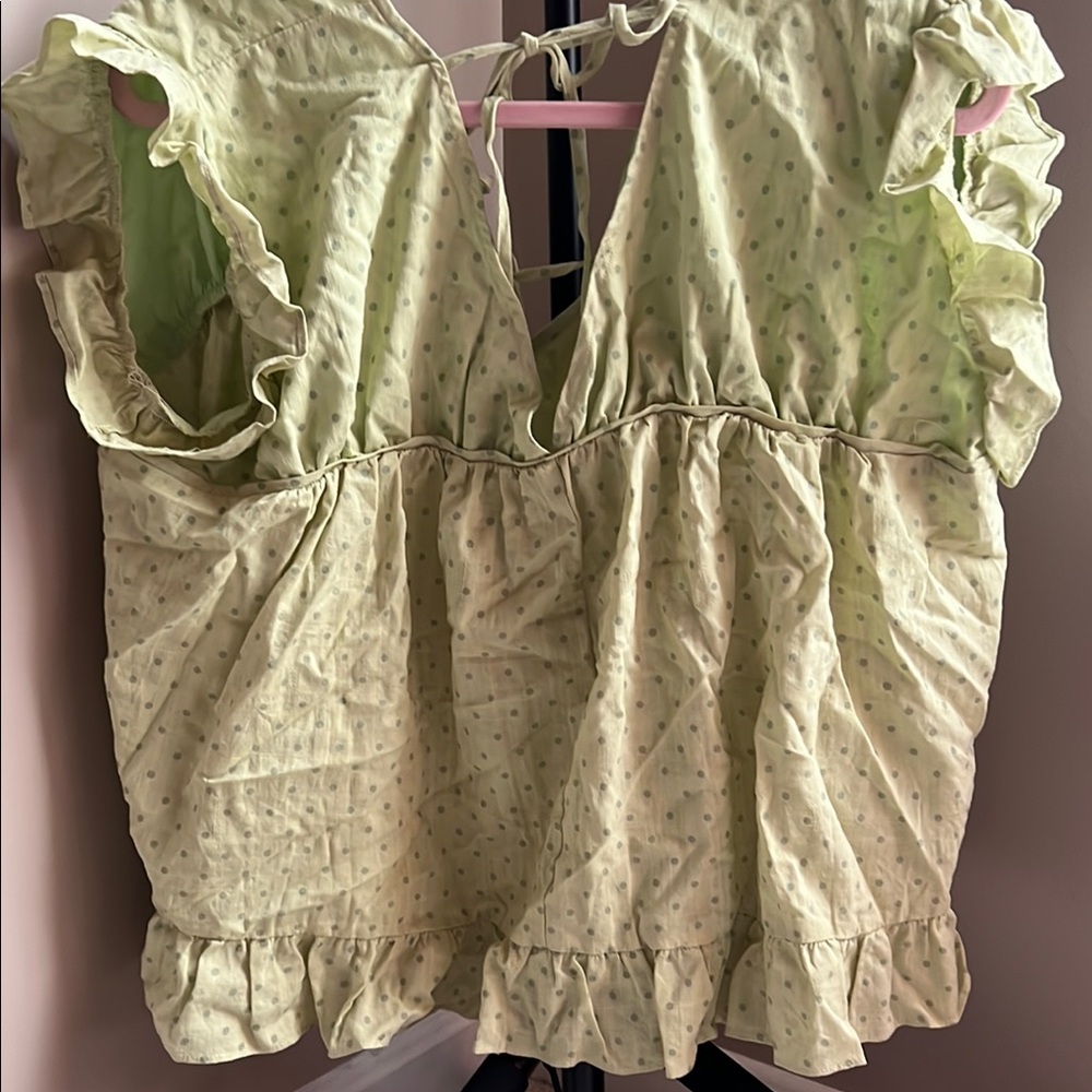 Green Flutter Sleeve Ruffled Blouse